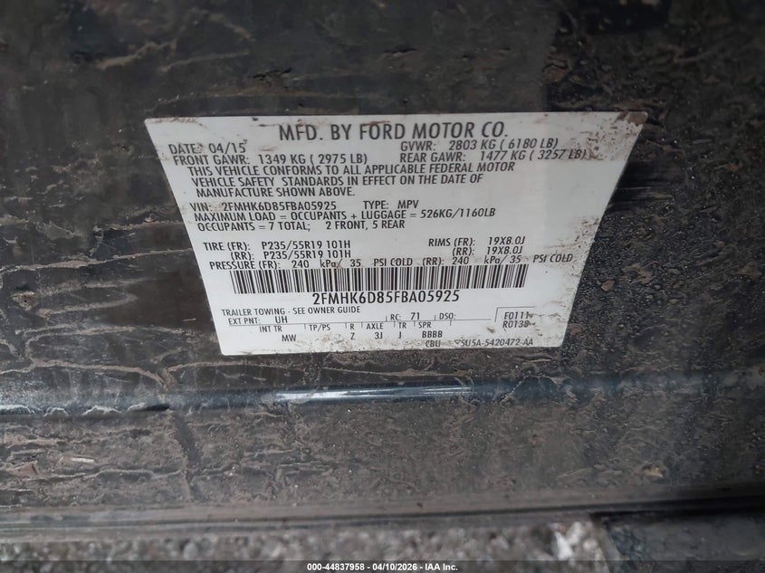 2FMHK6D85FBA05925 2015 Ford Flex 3.5 Limited black