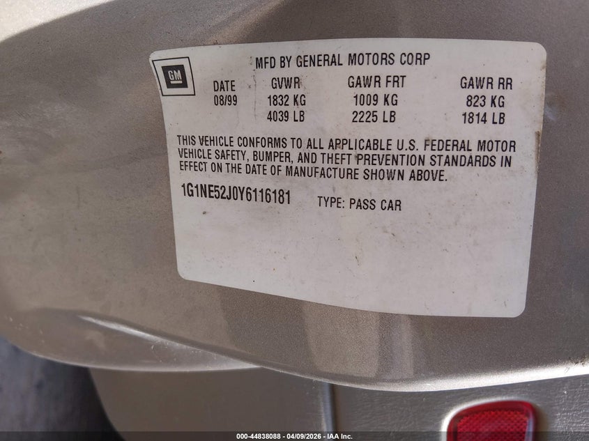 2000 Chevrolet Malibu Ls VIN: 1G1NE52J0Y6116181 Lot: 44838088