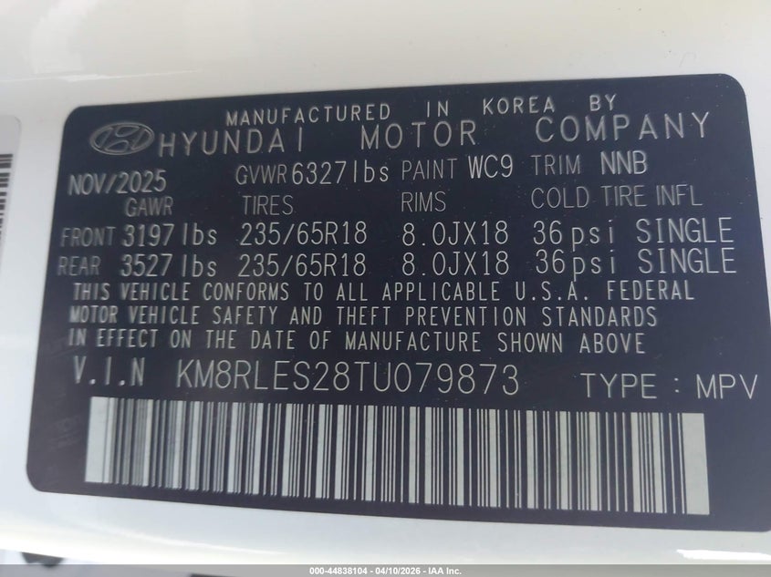 2026 HYUNDAI PALISADE SPORT UTILITY VEHICLE 3.5L V-6 DI, DOHC, VVT, 287HP