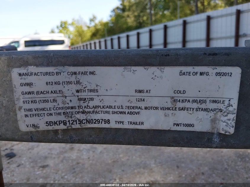 2012 Yamaha Personal Watercraft VIN: 00000YAMA3872C212 Lot: 44838132