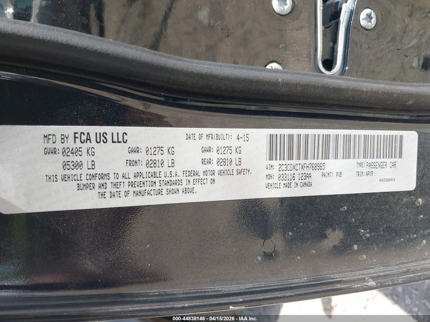 2015 Dodge Charger R/T VIN: 2C3CDXCTXFH768965 Lot: 44838146