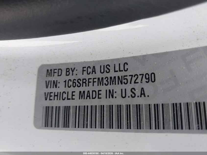2021 Ram 1500 3.0 Ram Big Horn 4X4 5'7 Box white Lot 111044838190 Vin 1C6SRFFM3MN572790