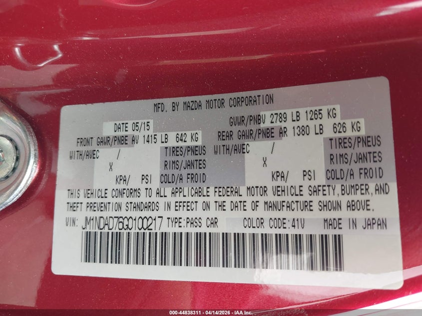 2016 Mazda Mx-5 Miata Grand Touring VIN: JM1NDAD76G0100217 Lot: 44838311