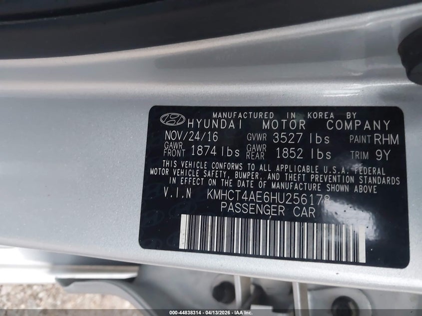 2017 Hyundai Accent 1.6 Value Edition silver Lot 111044838314 Vin KMHCT4AE6HU256178