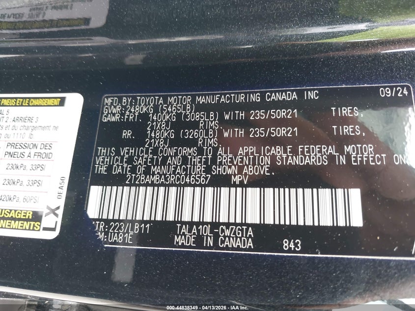 2024 Lexus Rx 2.4 Premium Plus Black Lot 111044838349 Vin 2T2BAMBA3RC046567