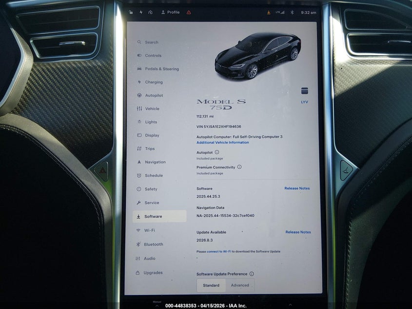 2017 Tesla Model S 100D/60D/75D/90D/P100D VIN: 5YJSA1E2XHF194636 Lot: 44838353