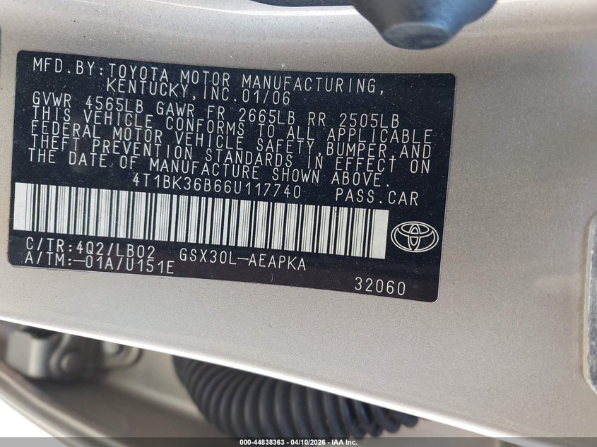2006 Toyota Avalon Limited VIN: 4T1BK36B66U117740 Lot: 44838363