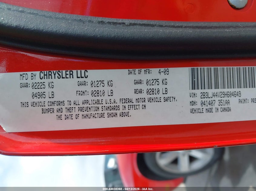 2009 Dodge Challenger Se VIN: 2B3LJ44V29H604649 Lot: 44838368