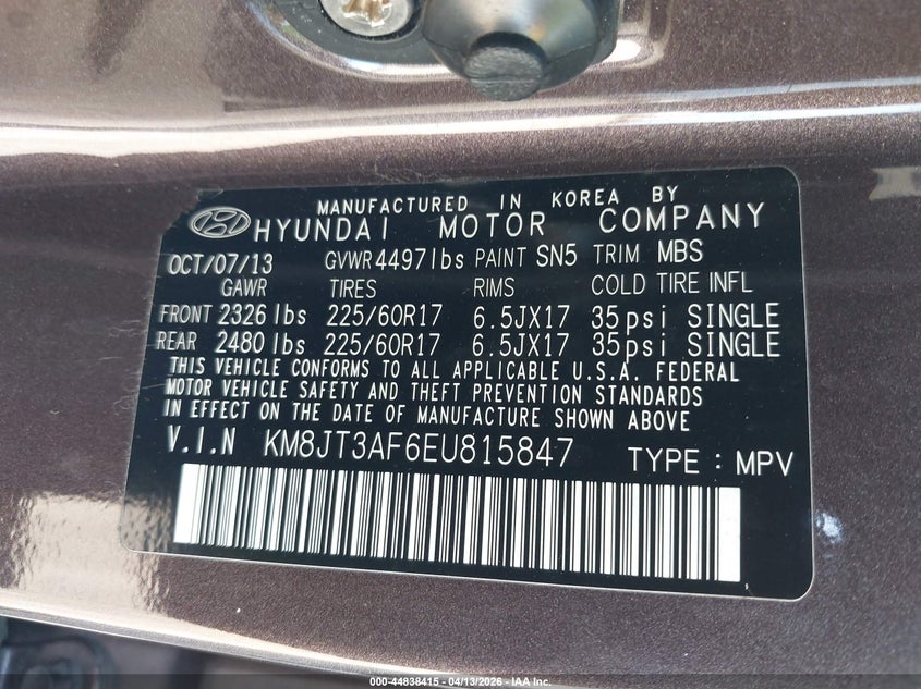 2014 Hyundai Tucson Gls VIN: KM8JT3AF6EU815847 Lot: 44838415