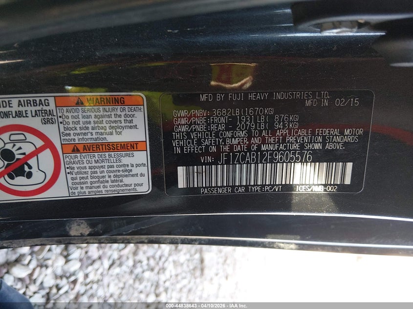 2015 Subaru Brz Premium VIN: JF1ZCAB12F9605576 Lot: 44838643