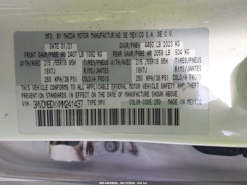 2021 Mazda Cx-30 2.5 Turbo Premium VIN: 3MVDMBDYXMM241437 Lot: 44838655