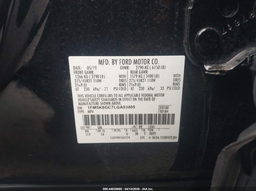 2020 Ford Explorer 3.0 St black Lot 111044838669 Vin 1FM5K8GC7LGA03905