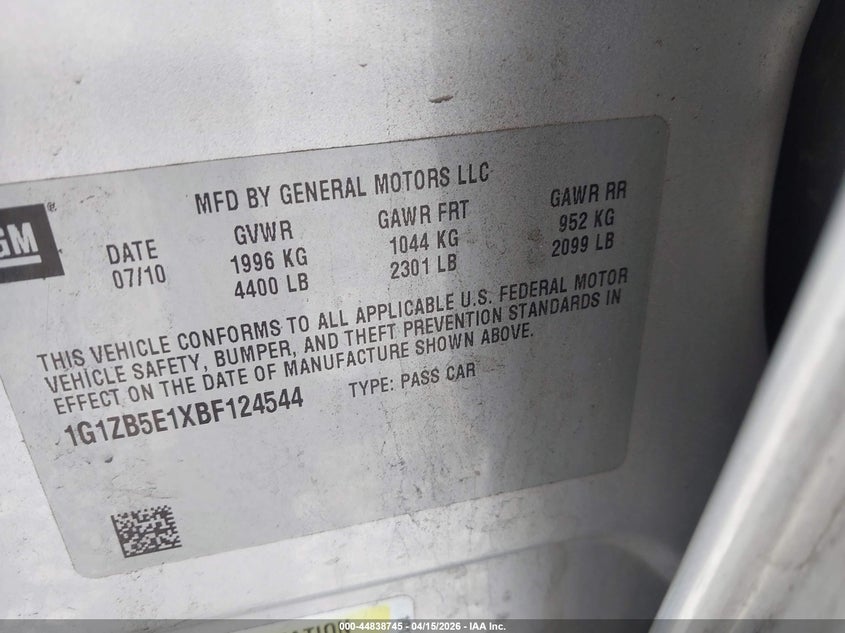 2011 Chevrolet Malibu Ls VIN: 1G1ZB5E1XBF124544 Lot: 44838745