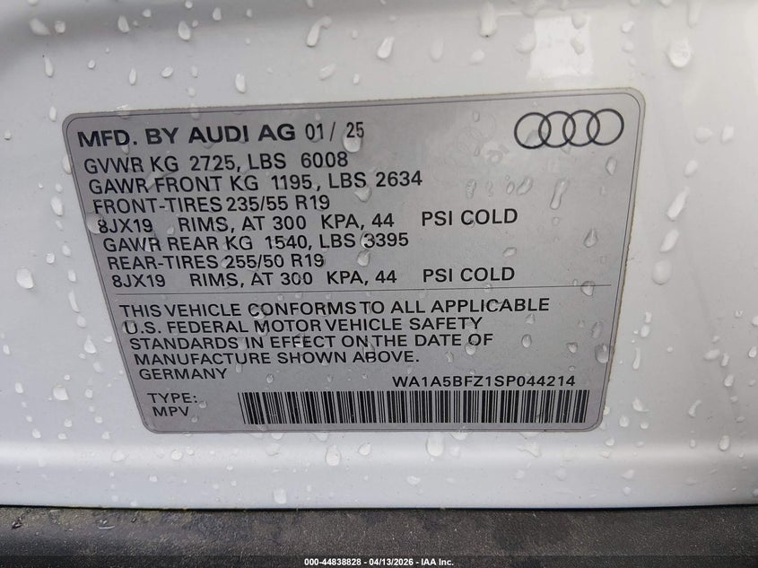 2025 Audi Q4 e-tron Q4 E-Tron Premium 45 Rwd white Lot 111044838828 Vin WA1A5BFZ1SP044214