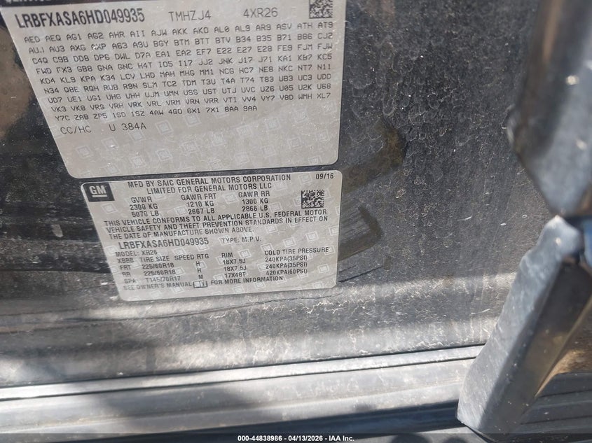 2017 Buick Envision Preferred VIN: LRBFXASA6HD049935 Lot: 44838986