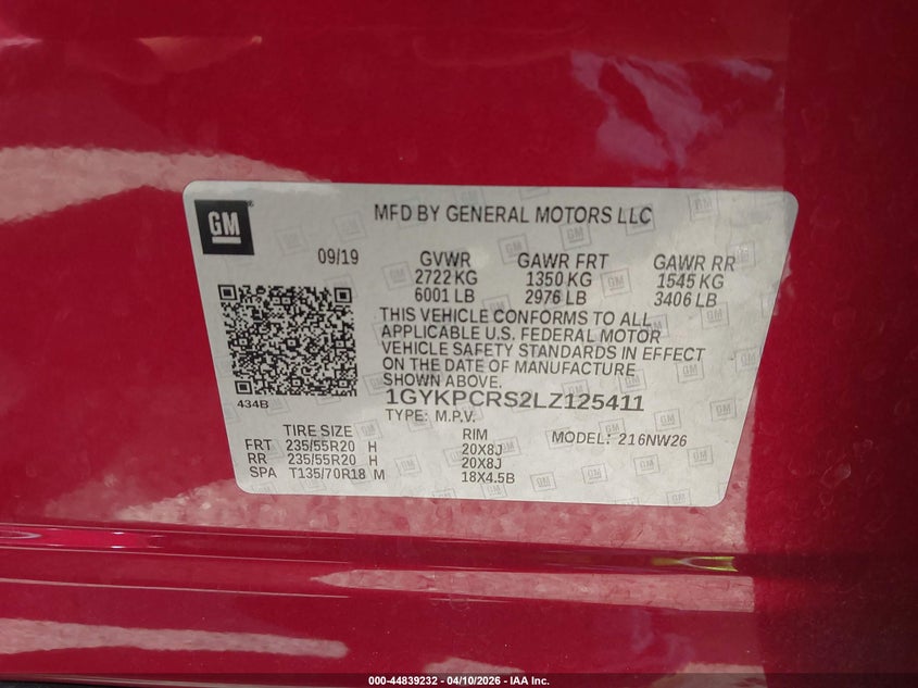 2020 Cadillac Xt6 Fwd Premium Luxury VIN: 1GYKPCRS2LZ125411 Lot: 44839232