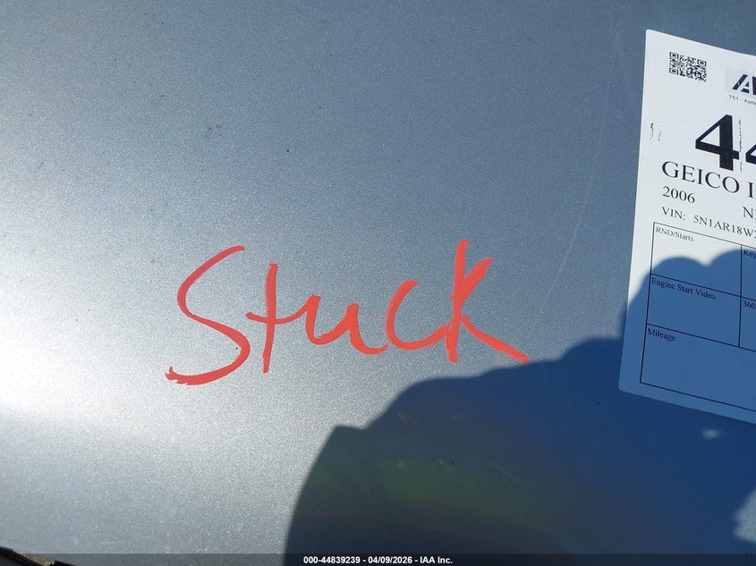 2006 Nissan Pathfinder S VIN: 5N1AR18WX6C628501 Lot: 44839239