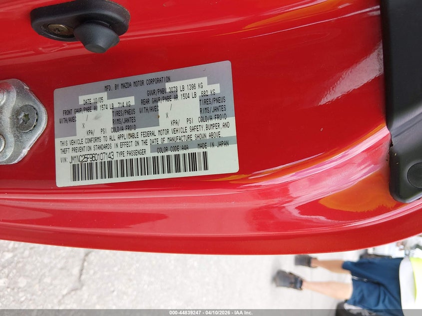 2006 Mazda Mx-5 Sport VIN: JM1NC25F960107143 Lot: 44839247