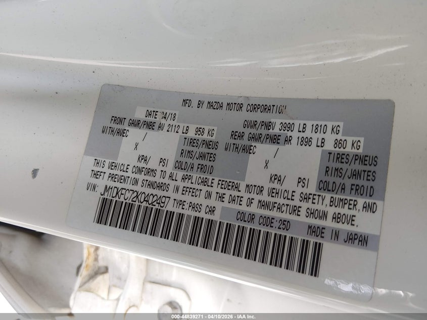 2019 Mazda Cx-3 Touring VIN: JM1DKFC72K0402497 Lot: 44839271