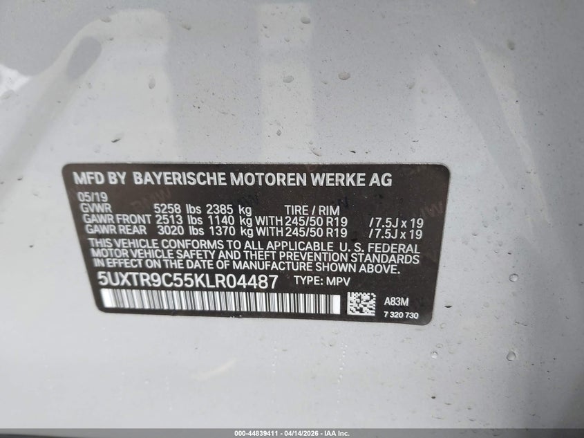 2019 BMW X3 2.0 xDrive30I silver Lot 111044839411 Vin 5UXTR9C55KLR04487