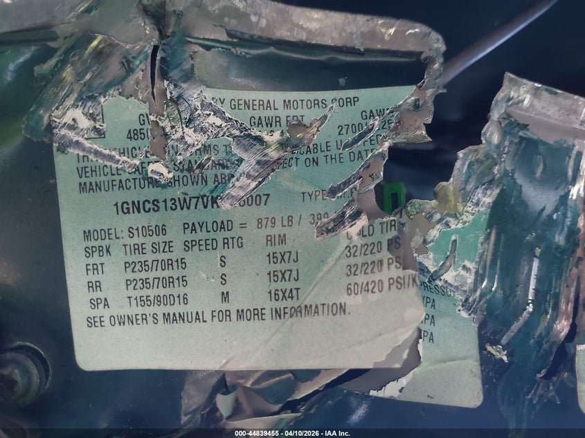 1997 Chevrolet Blazer Lt VIN: 1GNCS13W7VK146007 Lot: 44839455