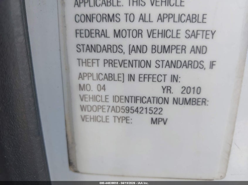 2009 Dodge Sprinter 2500 VIN: WD0PE7AD595421522 Lot: 44839513