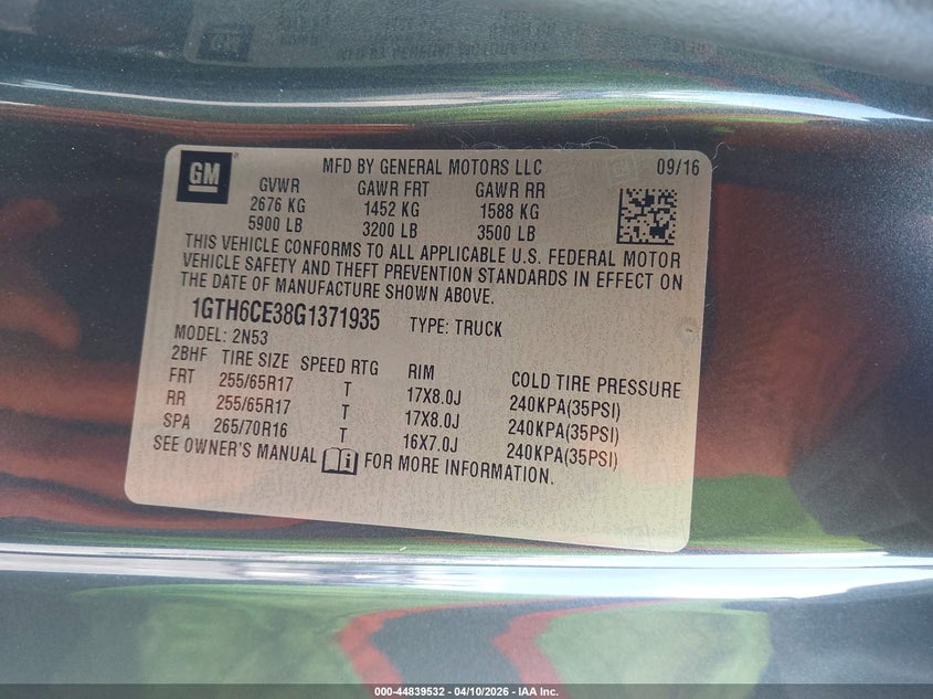 2016 GMC Canyon Sle VIN: 1GTH6CE38G1371935 Lot: 44839532