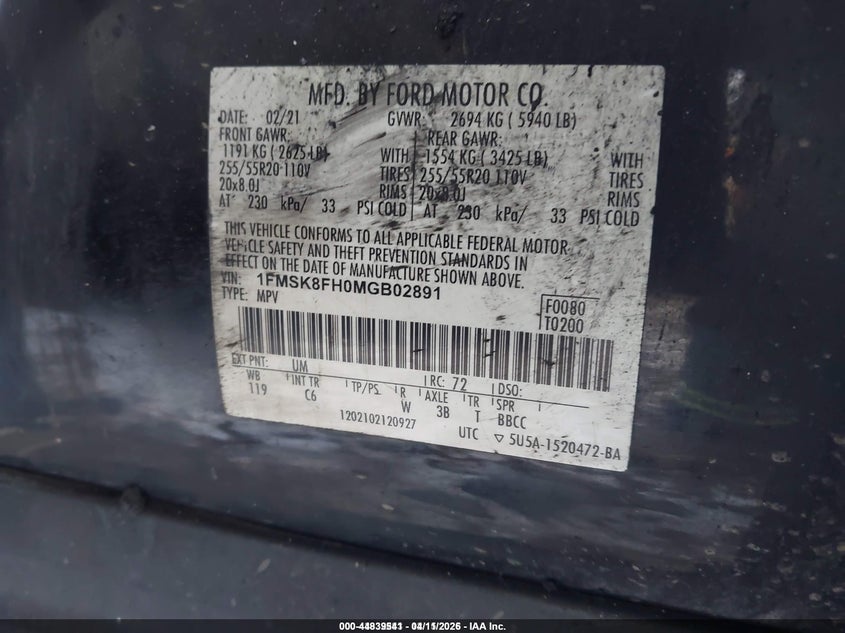 1FMSK8FH0MGB02891 2021 Ford Explorer 2.3 Limited black