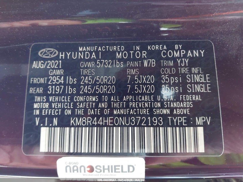 2022 Hyundai Palisade Sel VIN: KM8R44HE0NU372193 Lot: 44839563