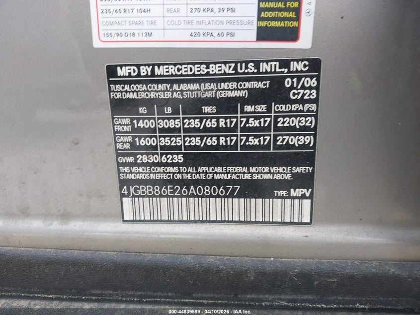 2006 Mercedes-Benz Ml 350 4Matic VIN: 4JGBB86E26A080677 Lot: 44839599