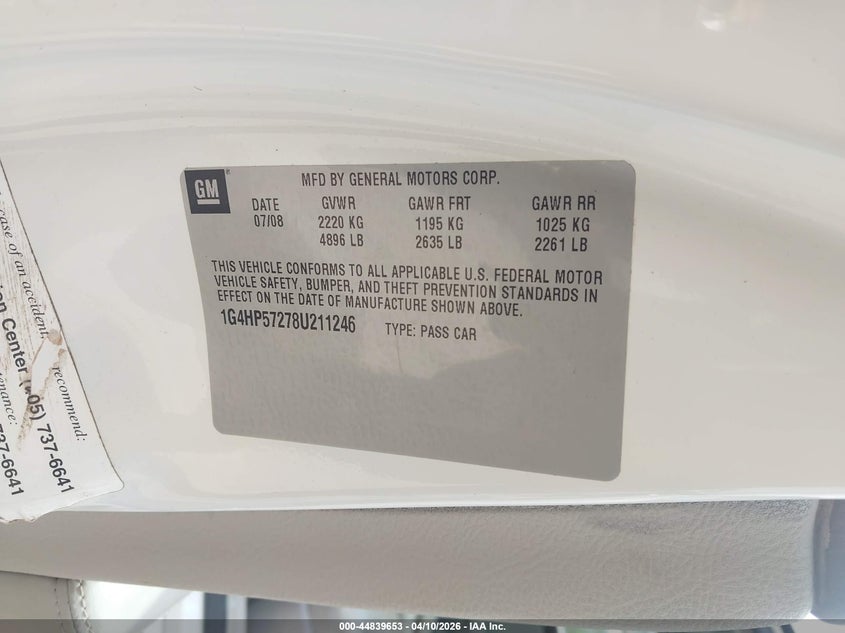 2008 Buick Lucerne Cx VIN: 1G4HP57278U211246 Lot: 44839653