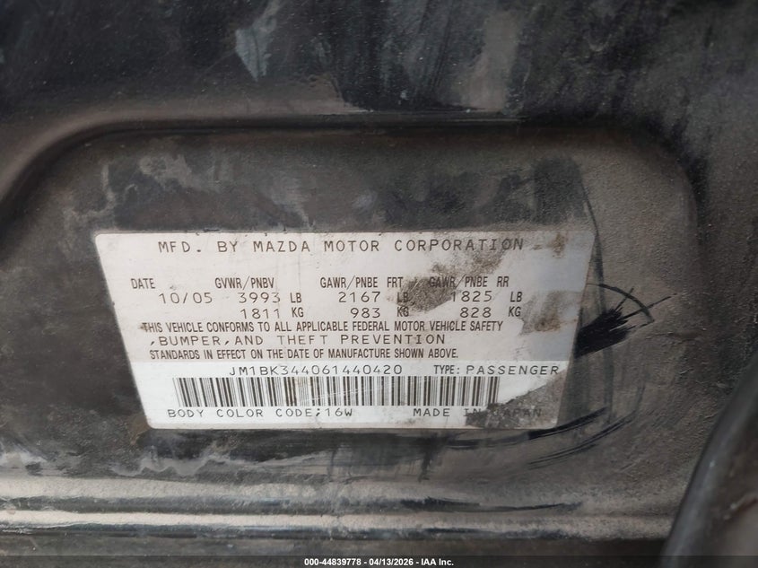 2006 Mazda Mazda3 S Grand Touring VIN: JM1BK344061440420 Lot: 44839778