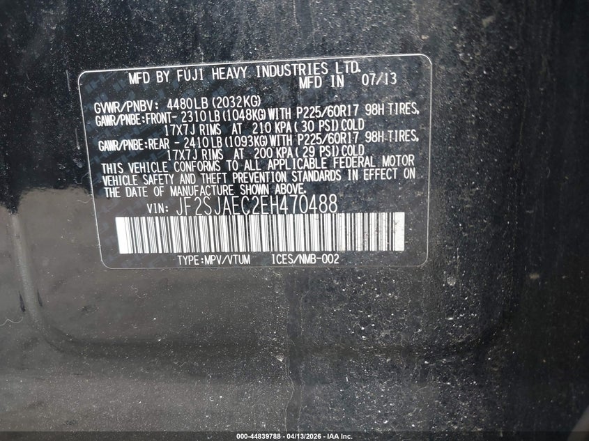2014 Subaru Forester 2.5 2.5I Premium black Lot 111044839788 Vin JF2SJAEC2EH470488