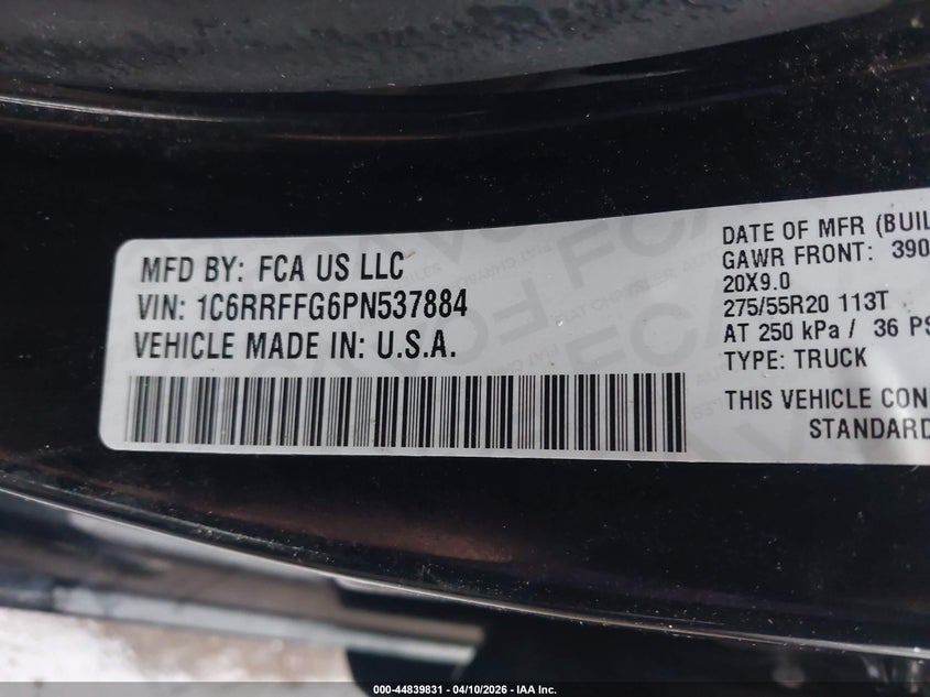 2023 Ram 1500 3.6 black Lot 111044839831 Vin 1C6RRFFG6PN537884