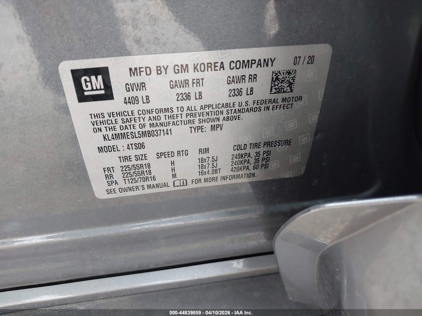 2021 Buick Encore Gx Awd Select VIN: KL4MMESL5MB037141 Lot: 44839859