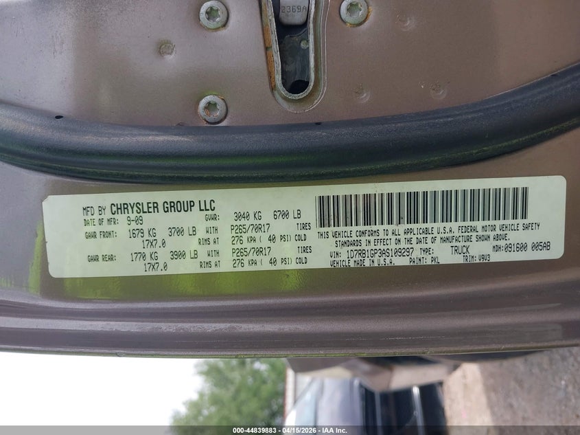 2010 Dodge Ram 1500 Slt/Sport/Trx VIN: 1D7RB1GP3AS109297 Lot: 44839883