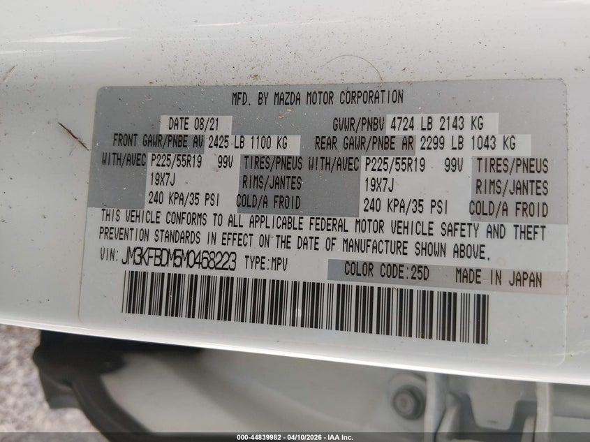 2021 Mazda Cx-5 2.5 Cx-5 Grand Touring white Lot 111044839982 Vin JM3KFBDM5M0468223