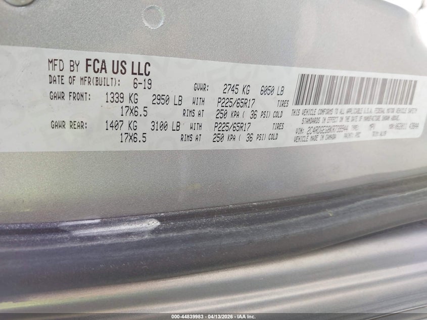 2C4RDGEG8KR739944 2019 Dodge Caravan 3.6 Grand Gt silver