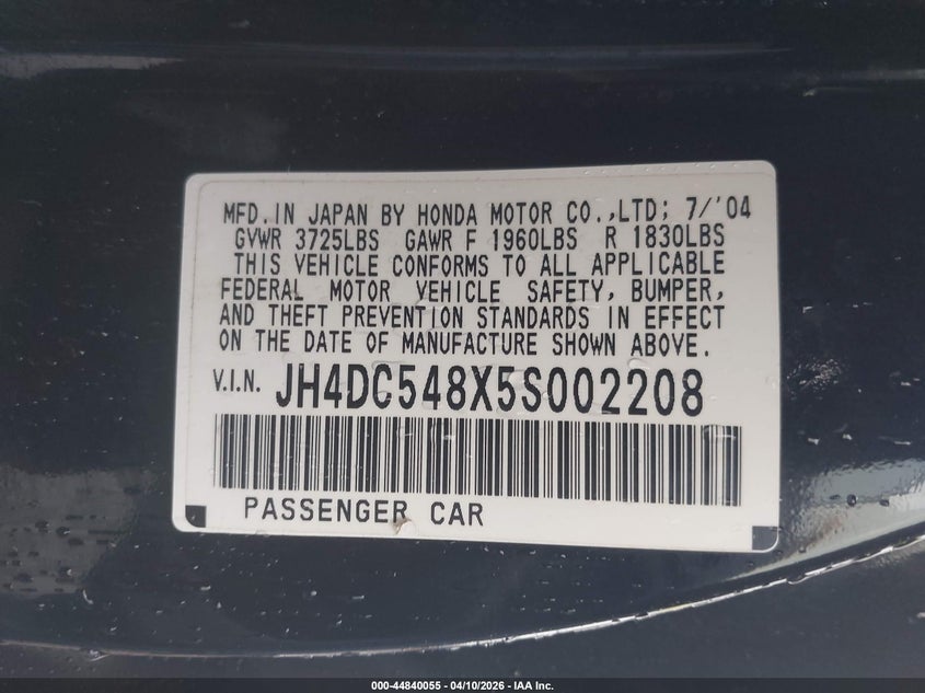 2005 Acura Rsx VIN: JH4DC548X5S002208 Lot: 44840055