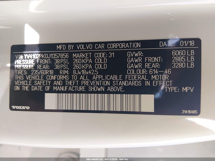 2018 Volvo Xc90 T5 Momentum VIN: YV4102PK0J1357856 Lot: 44840129