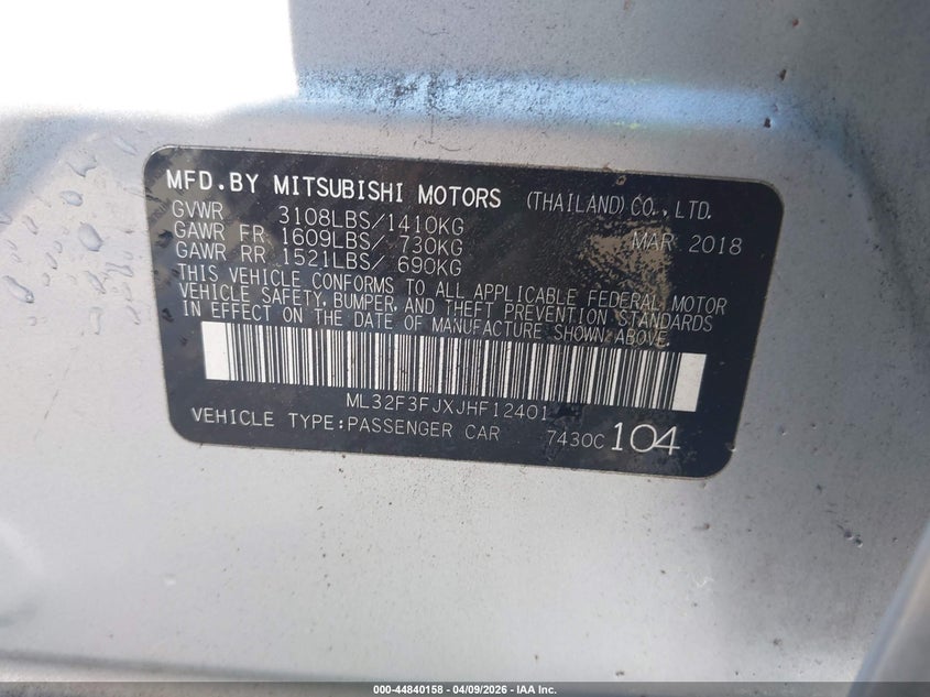 2018 Mitsubishi Mirage G4 Es VIN: ML32F3FJXJHF12401 Lot: 44840158