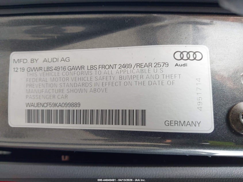 2019 Audi A5 45 Premium VIN: WAUENCF59KA099889 Lot: 44840461