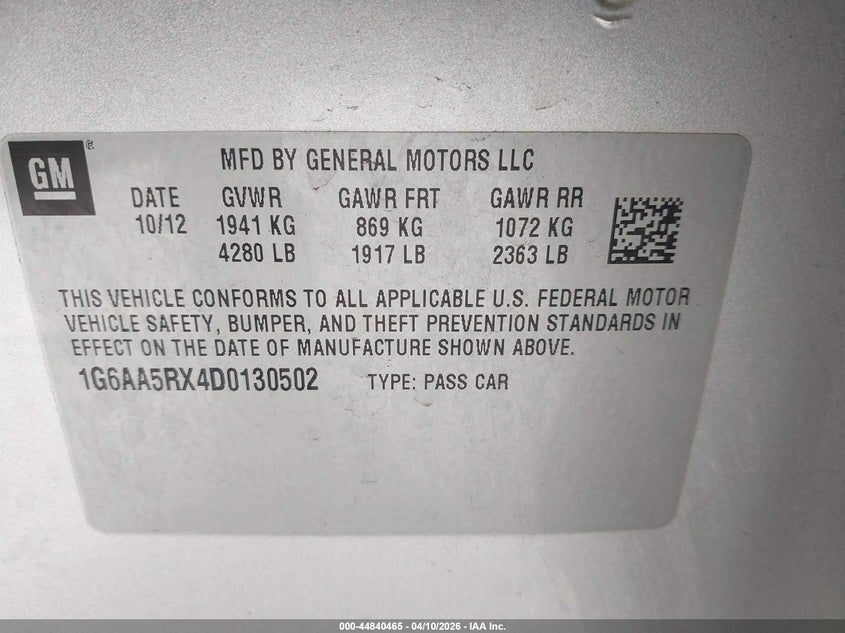 2013 Cadillac Ats Standard VIN: 1G6AA5RX4D0130502 Lot: 44840465