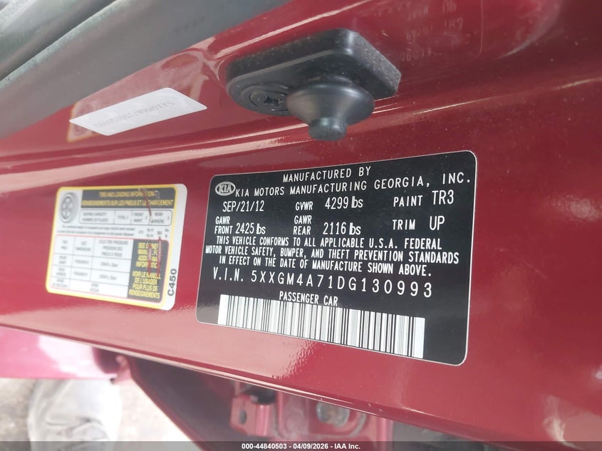 2013 Kia Optima 2.4 Lx red Lot 111044840503 Vin 5XXGM4A71DG130993