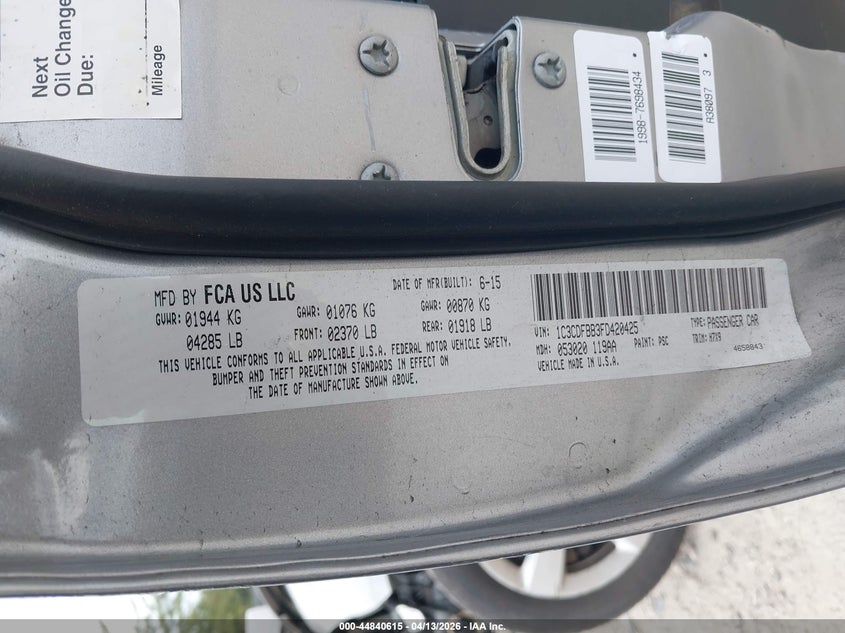 2015 Dodge Dart Sxt VIN: 1C3CDFBB3FD420425 Lot: 44840615