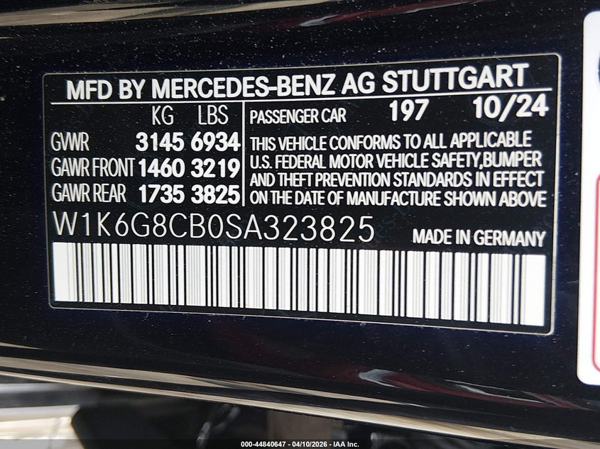 VIN W1K6G8CB0SA323825 2025 MERCEDES-BENZ AMG S 63 E 4MATIC