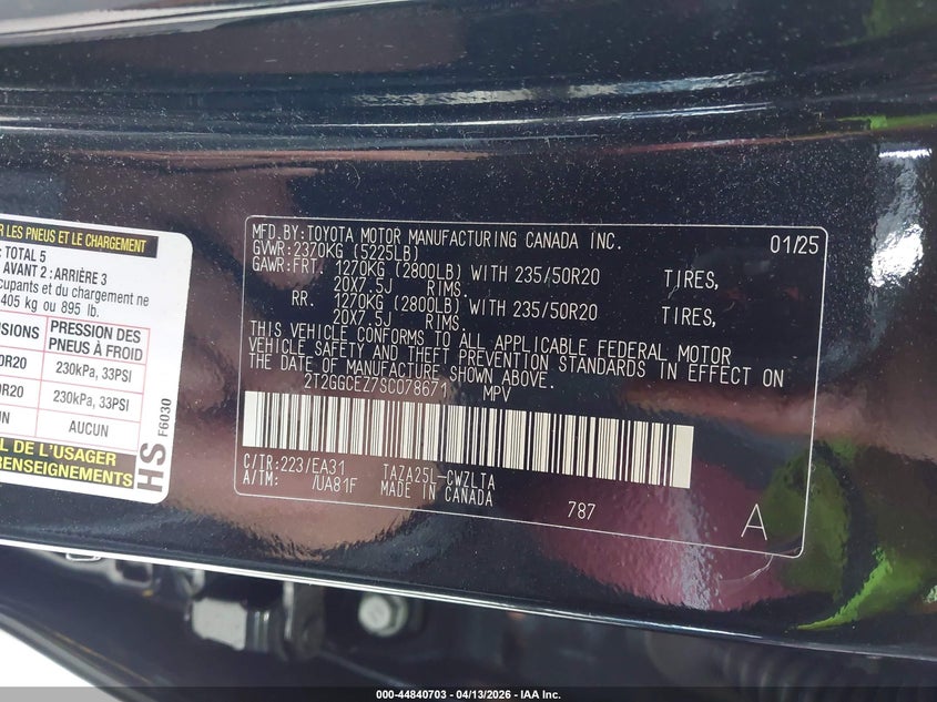 2025 Lexus Nx 350 Premium VIN: 2T2GGCEZ7SC078671 Lot: 44840703