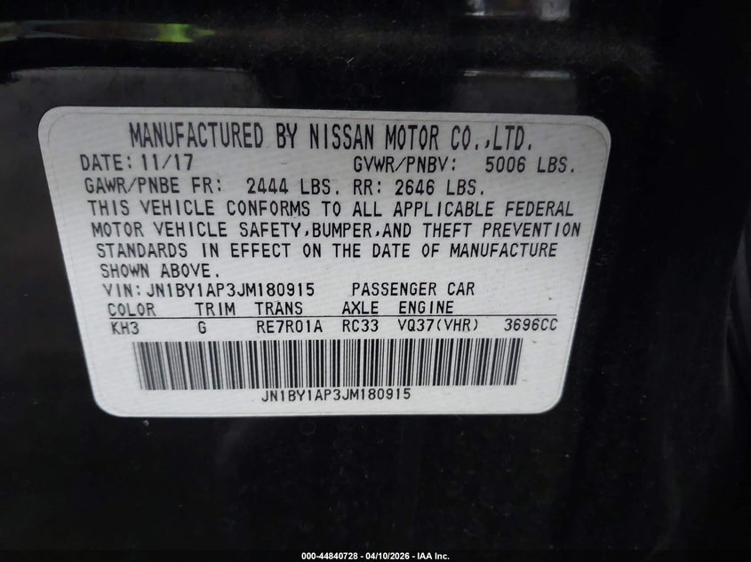 2018 Infiniti Q70 3.7 Luxe VIN: JN1BY1AP3JM180915 Lot: 44840728