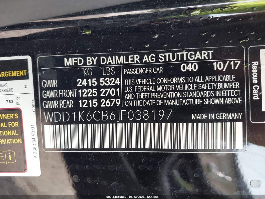 2018 Mercedes-Benz E 400 4Matic VIN: WDD1K6GB6JF038197 Lot: 44840880