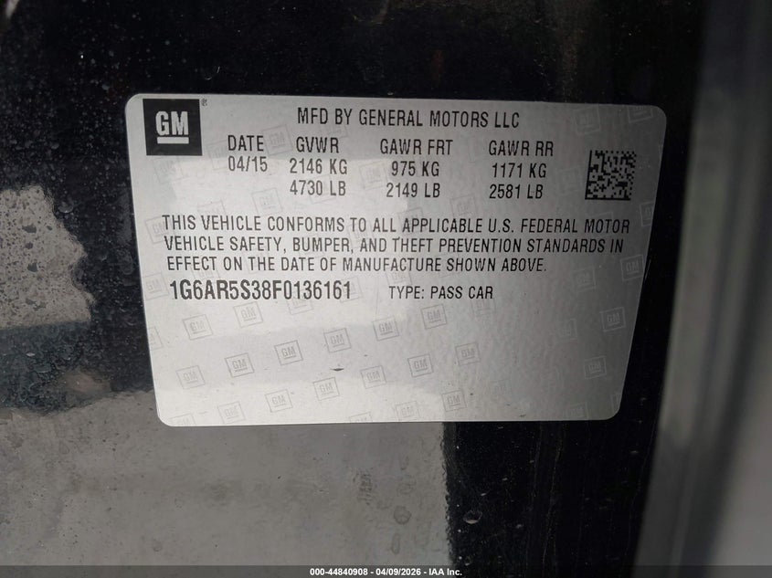 2015 Cadillac Cts Luxury VIN: 1G6AR5S38F0136161 Lot: 44840908